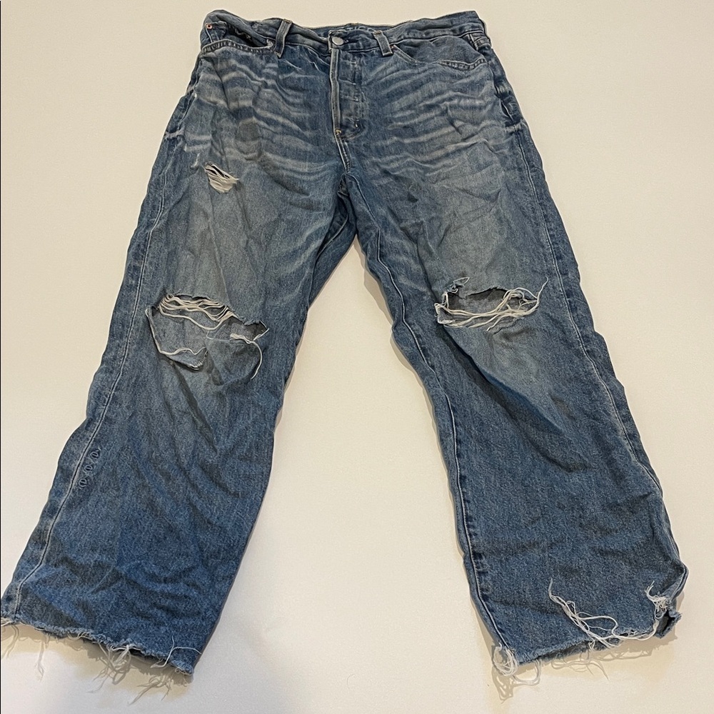 Etica Tyler High Rise Straight Ankle Casual Blue Distressed Jeans